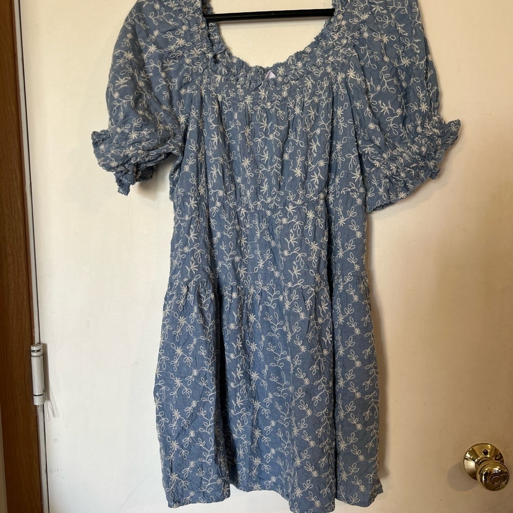 Old Navy Chambray Floral
Embroidered Puff Sleeve Babydoll Mini
Dress Medium